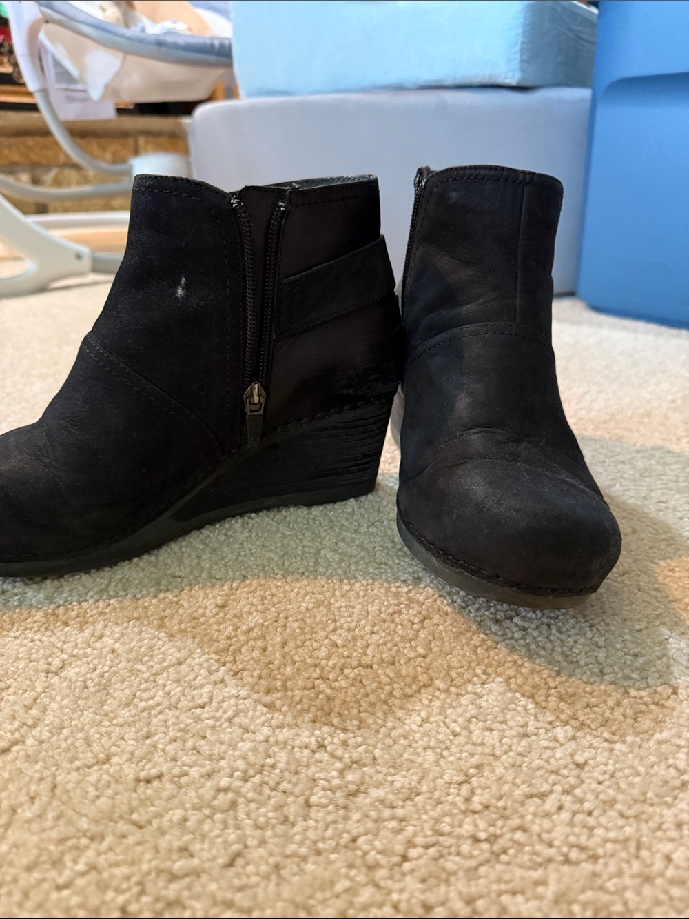 Dansko Black Suede Ankle Booties with Low Wedge